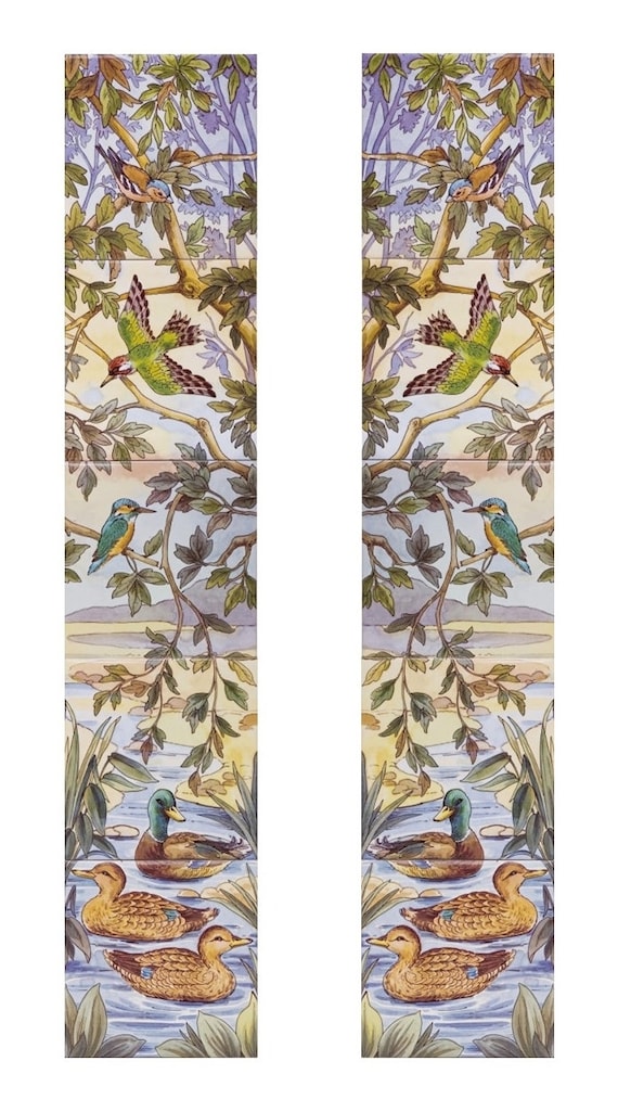 River Bank Birds Ceramic Tile Mural 5 Tiles 15cm River Side Scene 75cmx15cm Fireplace Splashback Hand Decorated UK Available Left Right Side