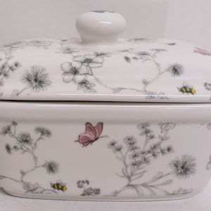 Secret Garden Butter Dish Fine Bone China Flowers Butterflies Bees Container Hand Decorated in UK