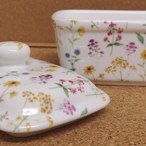 Meadow Flowers Butter Dish Fine Bone China Multi Bright Floral Container Hand Decorated in UK image 2