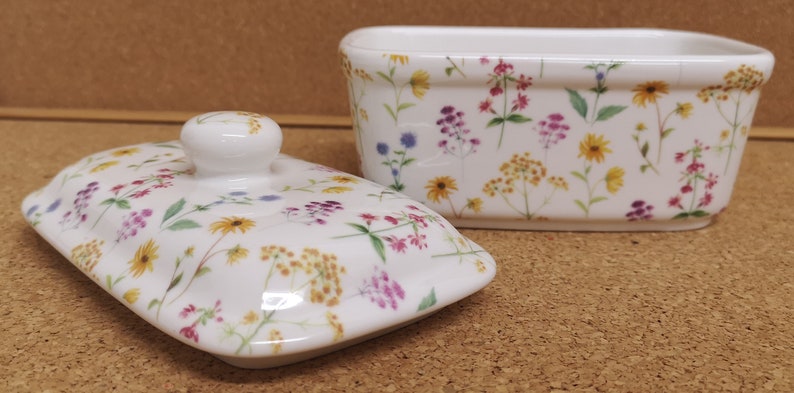 Meadow Flowers Butter Dish Fine Bone China Multi Bright Floral Container Hand Decorated in UK image 2