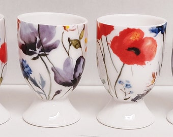 Wildflowers Meadow Egg Cups Set of 4 Fine Bone China Bright flowers floral Hand Decorated in UK