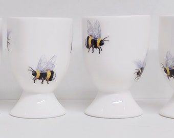 Bees Egg Cups Set of 6 Fine Bone China Bumblebee Eggcups Hand Decorated in UK