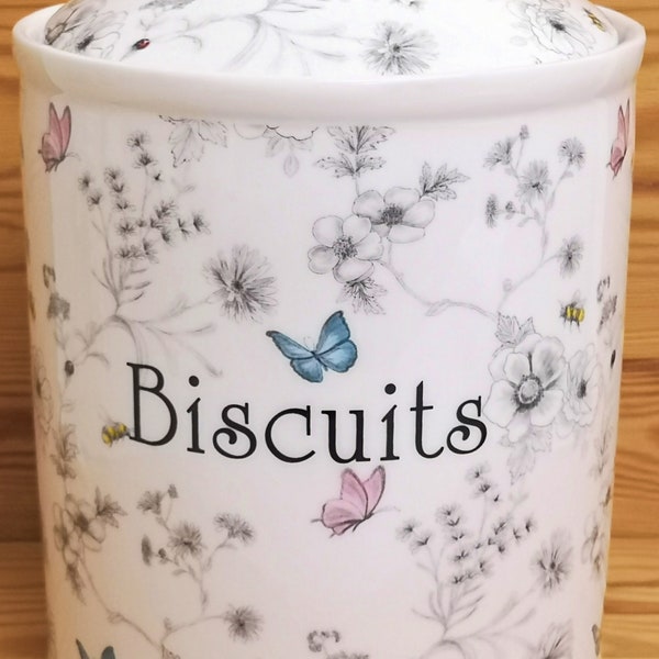Secret Garden Boîte à Biscuits en Porcelaine Fine Grande 2 litres Fleurs Papillons Abeilles Pot décoré à la Main Royaume-Uni