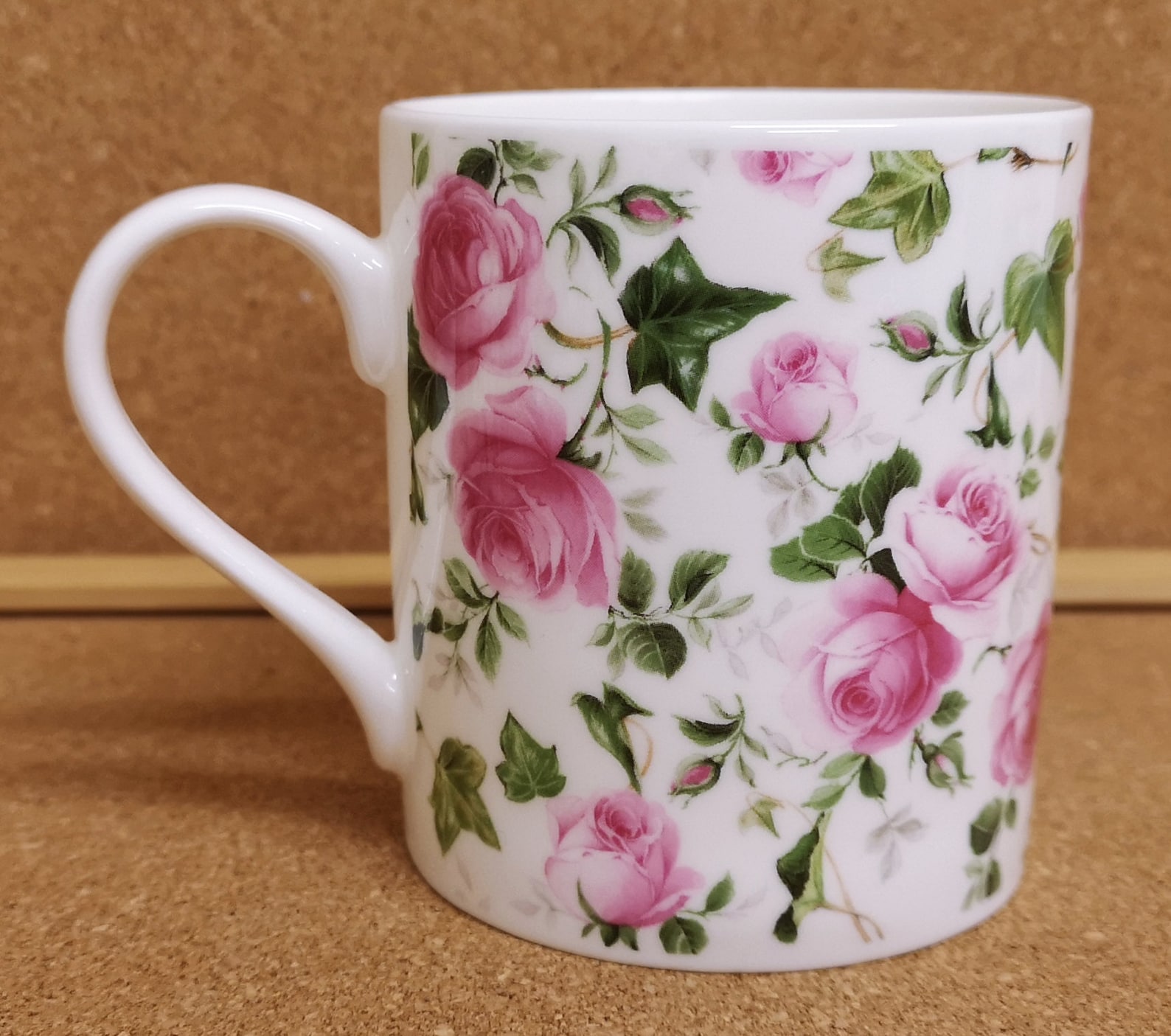 Rose Bloom Mugs Set Of 2 Fine Bone China Pink Roses Blue Version Mugs - View #3
