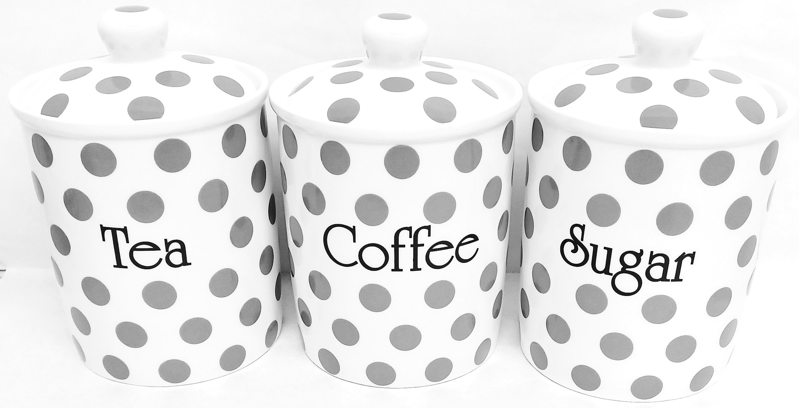 Grey Spots Tea Coffee Sugar Canisters Fine Bone China Storage Etsy UK