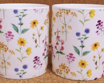 Meadow Flowers Mugs Set of 2 Balmoral Fine Bone China Cups Colourful Bright Floral Hand Decorated UK