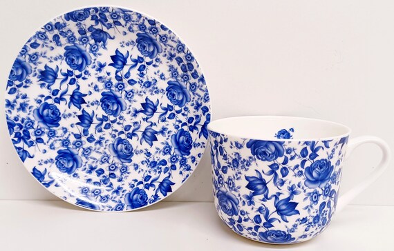 Delft Blue Cup & Saucer Jumbo Breakfast Fine Bone China Blue