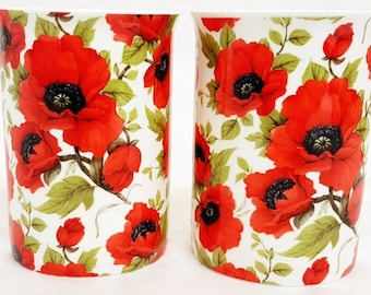 Red Poppy Mugs Set of 2 Fine Bone China Cups Hand Decorated in UK