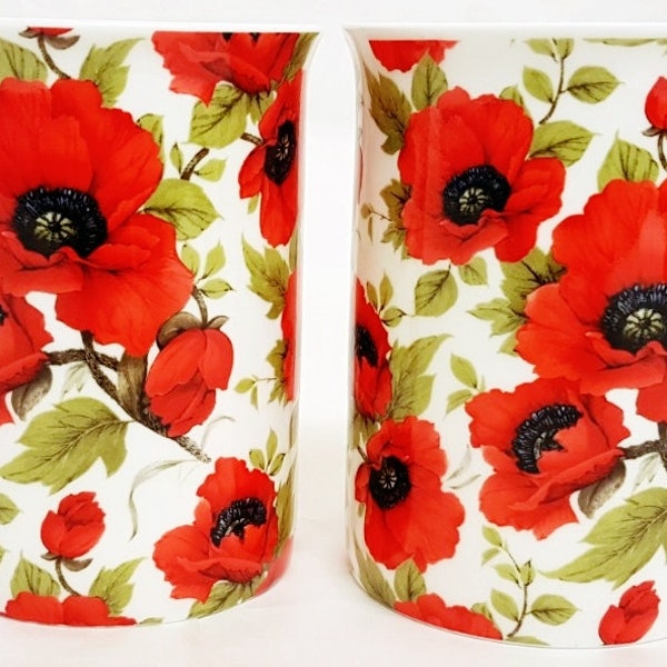 Red Poppy Mugs Set de 2 Fine Bone China Cups décorés à la main au Royaume-Uni