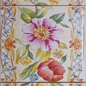 Garden Elegance Mural 5 Tiles 15cm 6" Vintage Floral Fireplace Backsplash Vertical Horizontal Wall Panel Hand Decorated UK