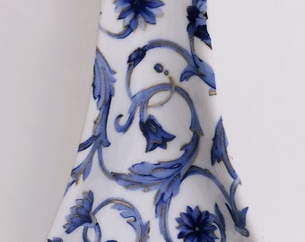 Scroll Blue & Mica Gold Porcelain 22 cm Medium Spoon Rest Blue Baroque Designs Ceramic Spoon Hand Decorated UK 