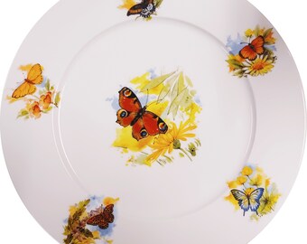 Butterflies & Flowers Scenes Plates Fine Bone China Set of 6 Plates 10.5", Set of 6 Plates 8" and Set of 6 Plates 6.5" Hand Decorated in UK