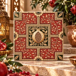 Royal Pomegranate Collection Red 1 Ceramic Tile 15cm x 15cm Hand Decorated in UK