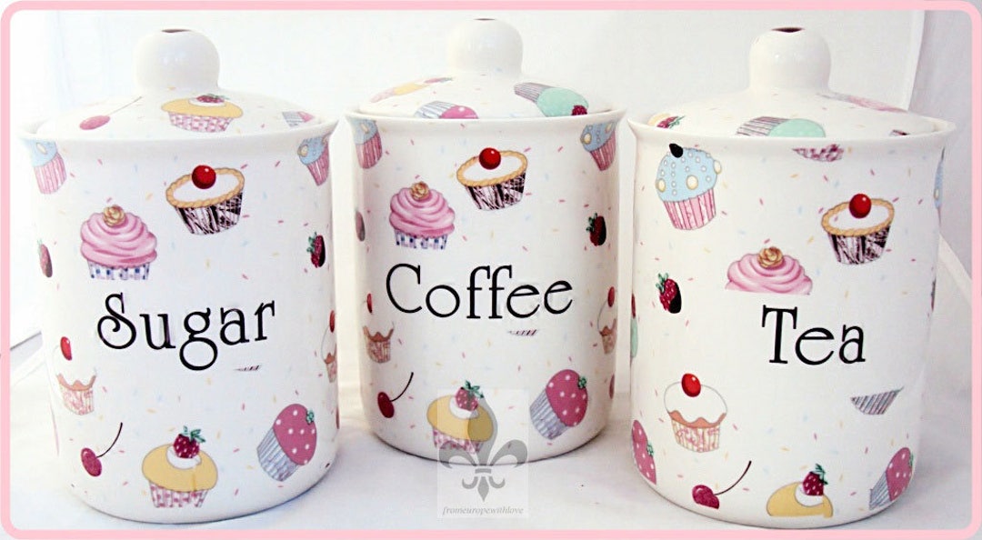 Fairy Cupcakes Tea Coffee Sugar Canisters Fine Bone China Storage