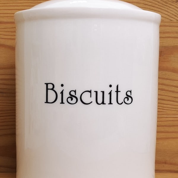 White Biscuits Canister Fine Bone China Large 2 Litre Seal Storage Jar Hand Decorated in UK