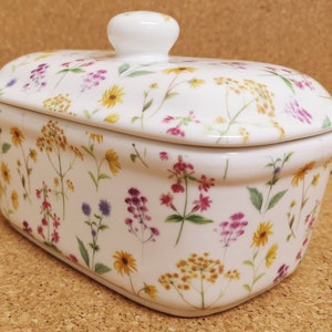 Meadow Flowers Butter Dish Fine Bone China Multi Bright Floral Container Hand Decorated in UK image 5