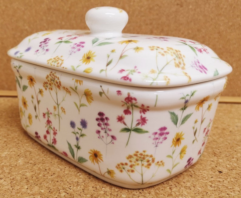 Meadow Flowers Butter Dish Fine Bone China Multi Bright Floral Container Hand Decorated in UK image 5