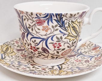 Set of 6 William Morris Black Strawberry Thief Design Palace Mugs