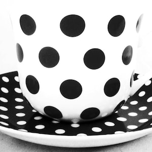 Black Dots & Spots Cup and Saucer Fine Bone China Flowers Butterflies Bees Breakfast Large Cup Saucer Set