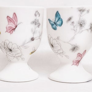 Secret Garden Egg Cups Fine Bone China Set of 4 Eggcups flowers butterflies bees Hand Decorated in UK