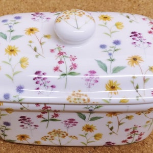 Meadow Flowers Butter Dish Fine Bone China Multi Bright Floral Container Hand Decorated in UK image 4