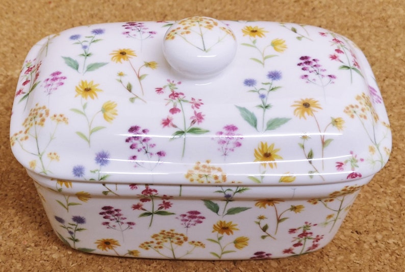 Meadow Flowers Butter Dish Fine Bone China Multi Bright Floral Container Hand Decorated in UK image 4