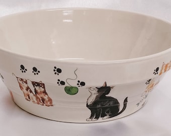 Ciotola per gatti e gattini in ceramica per alimenti per animali domestici, 800 ml, 17,5 cm, decorata a mano nel Regno Unito