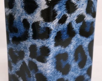 Leopard Blue Candle Holder Fine Bone China Animal Print Tea Light Hand Decorated UK