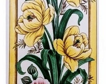 Victorian Lilies Ceramic Tile Mural Lily & Flowers Decorative 5 Tiles 75 cm x 15 cm Fireplace Backsplash Hand Decorated in UK