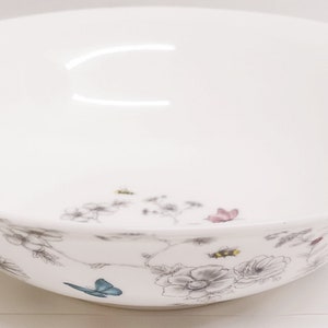 Secret Garden grote kom 9,5" 24 cm fijne porseleinen salade pasta mixen serveren bloemen vlinders bijen
