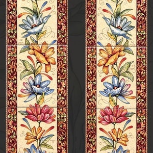 Alhambra Ceramic Tile Mural 5 Decorative Tiles 6&quot; Flowers Trellis Floral Fireplace Backsplash Hand Decorated UK (Available Left or Right)