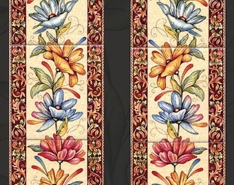 Alhambra Ceramic Tile Mural 5 Decorative Tiles 6" Flowers Trellis Floral Fireplace Backsplash Hand Decorated UK (Available Left or Right)