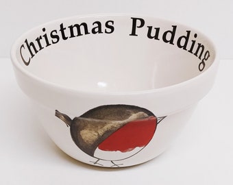 Simply Red Fat Robin Christmas Pudding Ceramic Decorated Baking Bowl Basin 35 oz 990 ml Hand Decorated UK