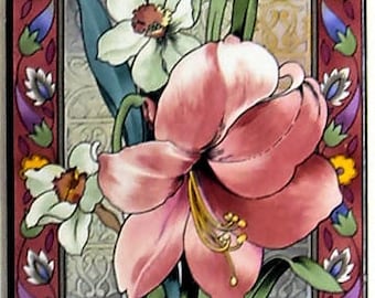 Amaryllis Ceramic Tile Mural Floral Decorative 5 tiles 6" 15 cm Backsplash Fireplace Tiles