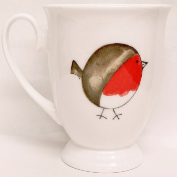Robin Bird Tea Cup Original Art Print Big Coffee Mug Robins Quality Bone China Robin Bird Tea Cup Original Art Print Big Coffee Mug Robins Quality Bone China