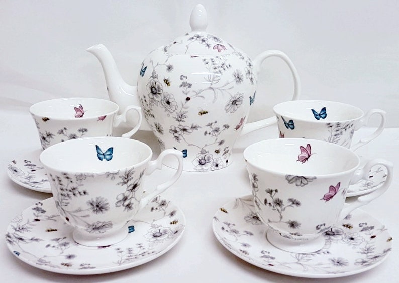 Secret Garden Tea Set Fine Bone China Flowers Butterflies Bees Etsy UK