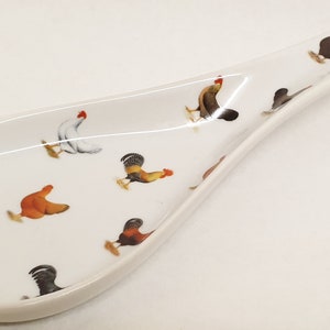 Roosters & Hens Spoon Rest Large 27 cm Ceramic Porcelain Free Range Spoon Hand Decorated in UK
