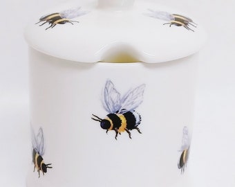 Pot à sucre, confiture d'abeilles, pot de sucre en porcelaine fine décorée à la main au Royaume-Uni