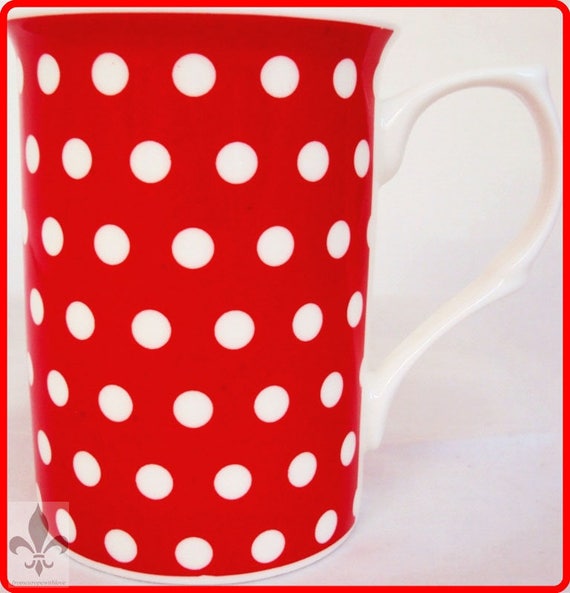 Red Dots Mugs Set of Fine Bone China 300 Ml Spotty Cups Hand