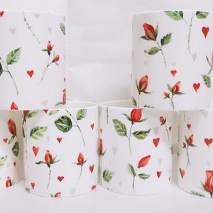Hearts & Red Roses Mugs Set of 6 Balmoral Fine Bone China Floral 9.5 oz Cups Hand Decorated in UK