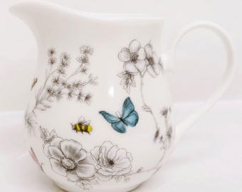 Secret Garden Cream/Milk Jug Fine Bone China Flowers Butterflies Bees Hand Decorated in UK