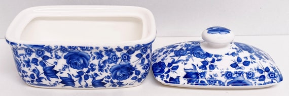 Delft Blue Butter Dish Bone China Blue Flowers Floral Container Hand Decorated in UK Etsy Canada