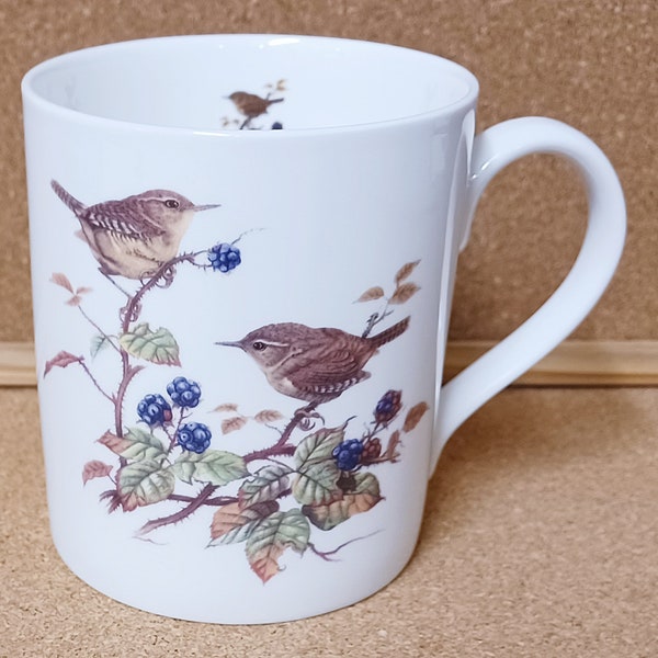 Wren Birds Scene Becher Fine Bone China 400 ml 14 fl oz große Balmoral Tasse Hand in UK dekoriert