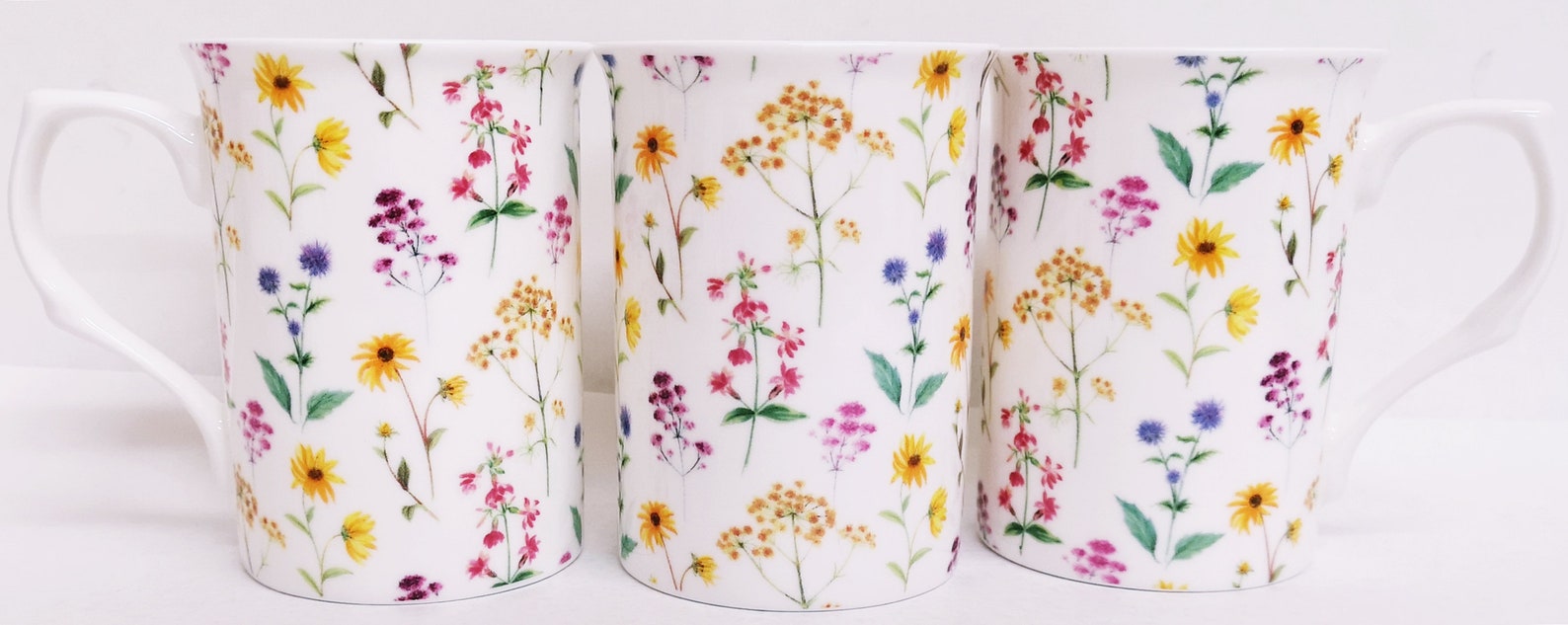 Meadow Flowers Mugs Set of 4 Fine Bone China Multicolour Etsy UK