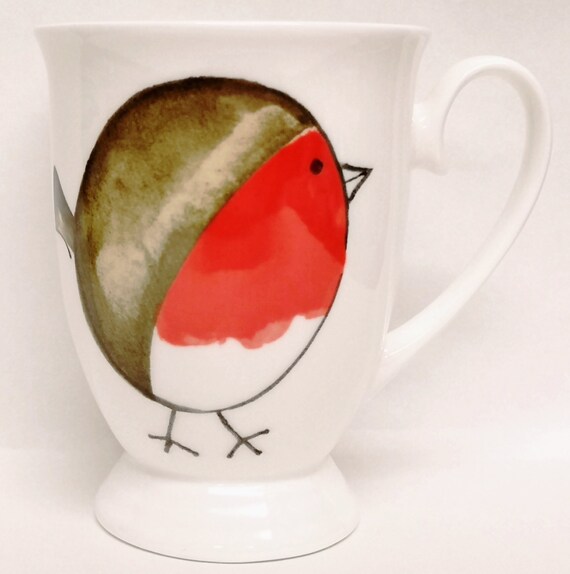 Robin Bird Tea Cup Original Art Print Big Coffee Mug Robins Quality Bone China Robin Bird Tea Cup Original Art Print Big Coffee Mug Robins Quality Bone China