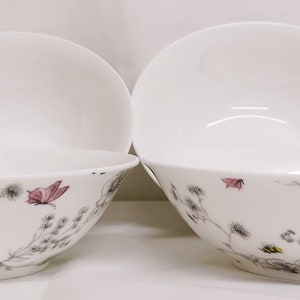 Geheime tuin kommen Set 4 fijne bone China bloemen vlinders en bijen hand versierd in het Verenigd Koninkrijk