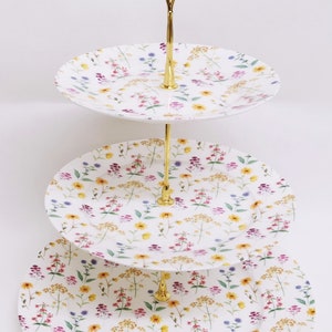 Meadow Flowers Cake Stand Fine Bone China 3 Tier Bright Floral Hand Decorated in UK