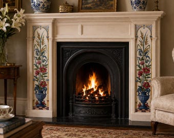 Wheatsheaf & Poppy Ceramic Tile Mural Poppies Decorative 5 Tiles 15x15 cm Fireplace Backsplash Hand Decorated in UK