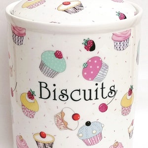 Fairy Cupcakes Biscuits Canister Fine Bone China Large 2 Litre Sweet Cakes Jar Hand Decorated UK