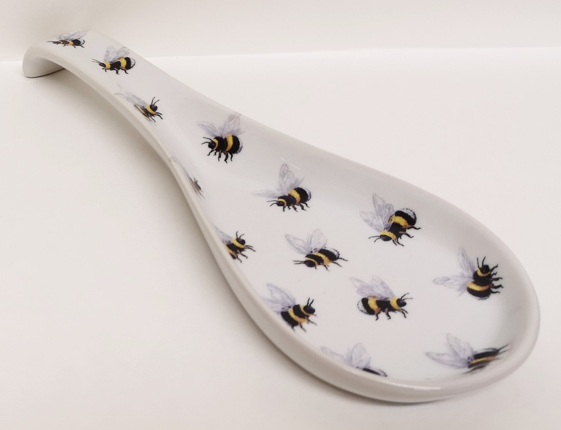 Bees Spoon Rest Large 27cm Ceramic Porcelain Multi Bumble Bees Spoon Hand Decorated UK